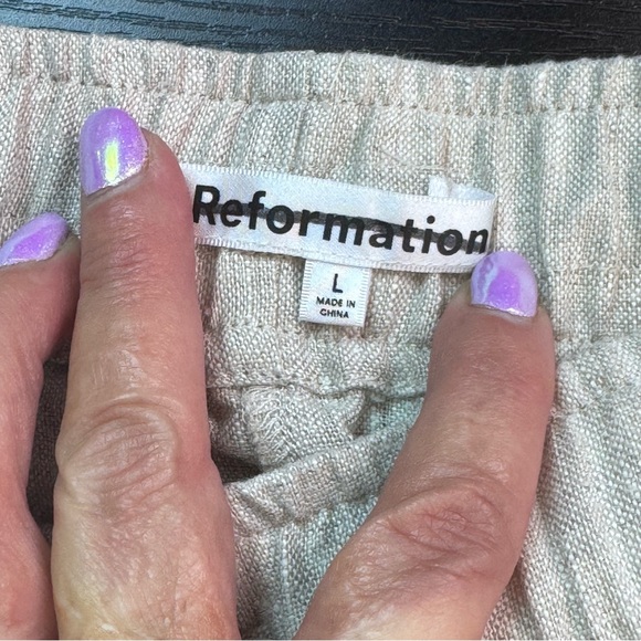 Reformation Cream Tan Linen Wide Leg Elastic Waist Draw String Pants size Large - Picture 11 of 13